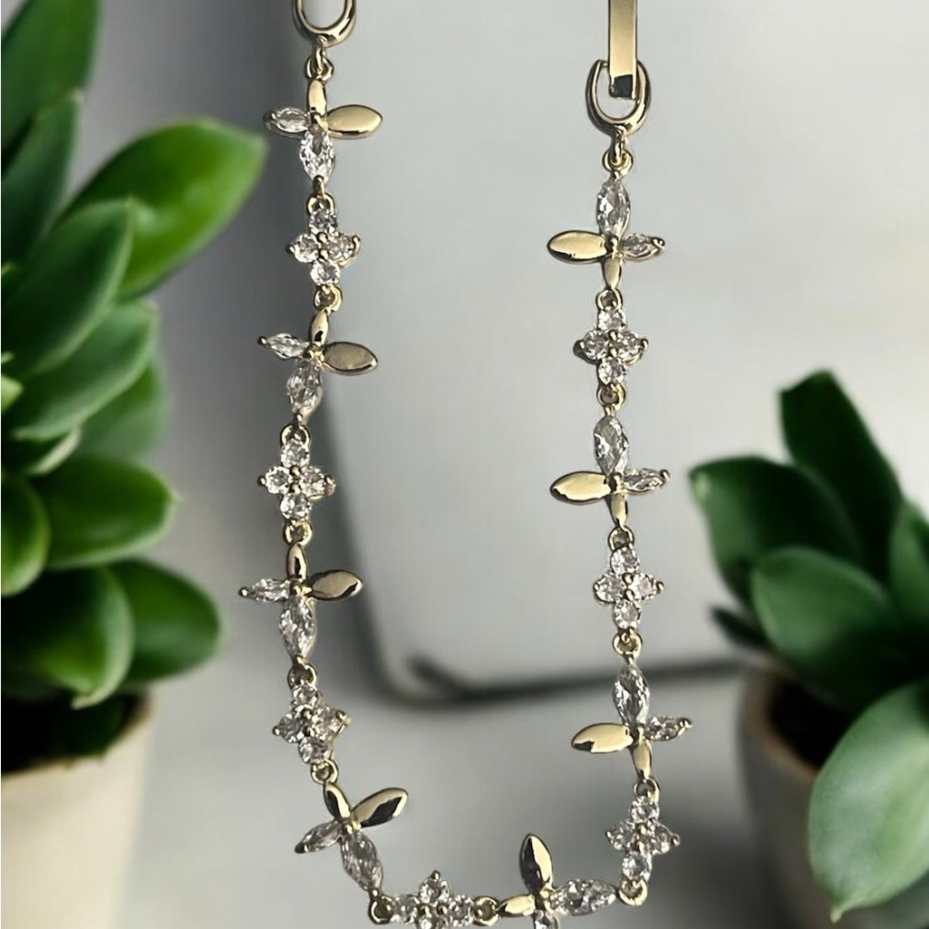 Flower Design 14k Gold Electroplated With Cz Stones Women's Bracelet